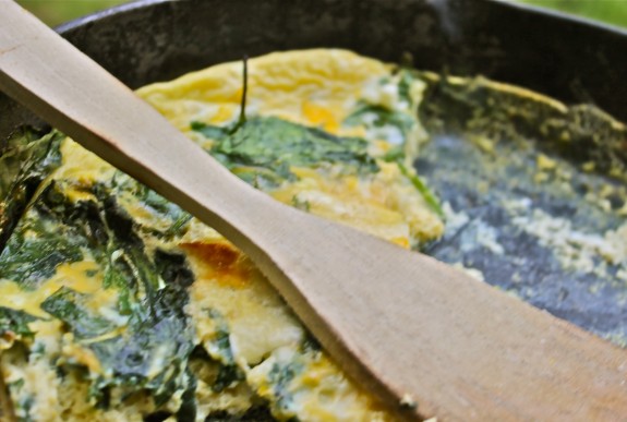 Oven Omelet with Garlic Scapes & baby Spinach & Art