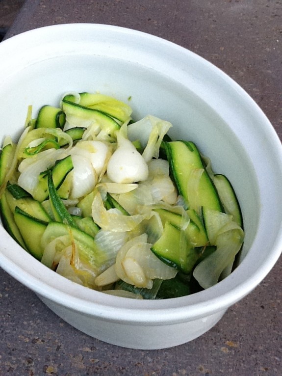 Zucchini Ribbons with Velvet Onions & The Mystery of the Green Bag